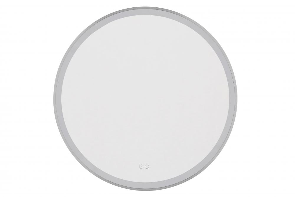 Ross 32&#34; Framed Round LED Mirror in Brushed Polished Nickel