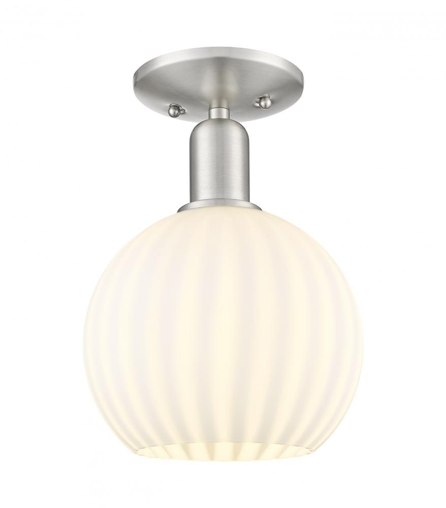 White Venetian - 1 Light - 8 inch - Brushed Satin Nickel - Semi-Flush Mount