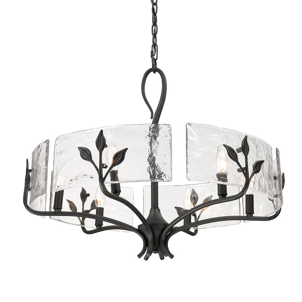 Calla 6 Light Chandelier in Natural Black with Hammered Water Glass Shade