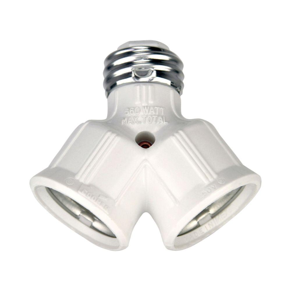 Socket Adap Dual Med Base Keyless &#34;Y&#34; WH