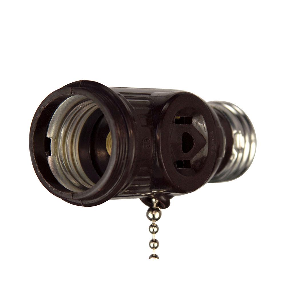 Socket Adap Med BaseW/2Recp PullChain BR