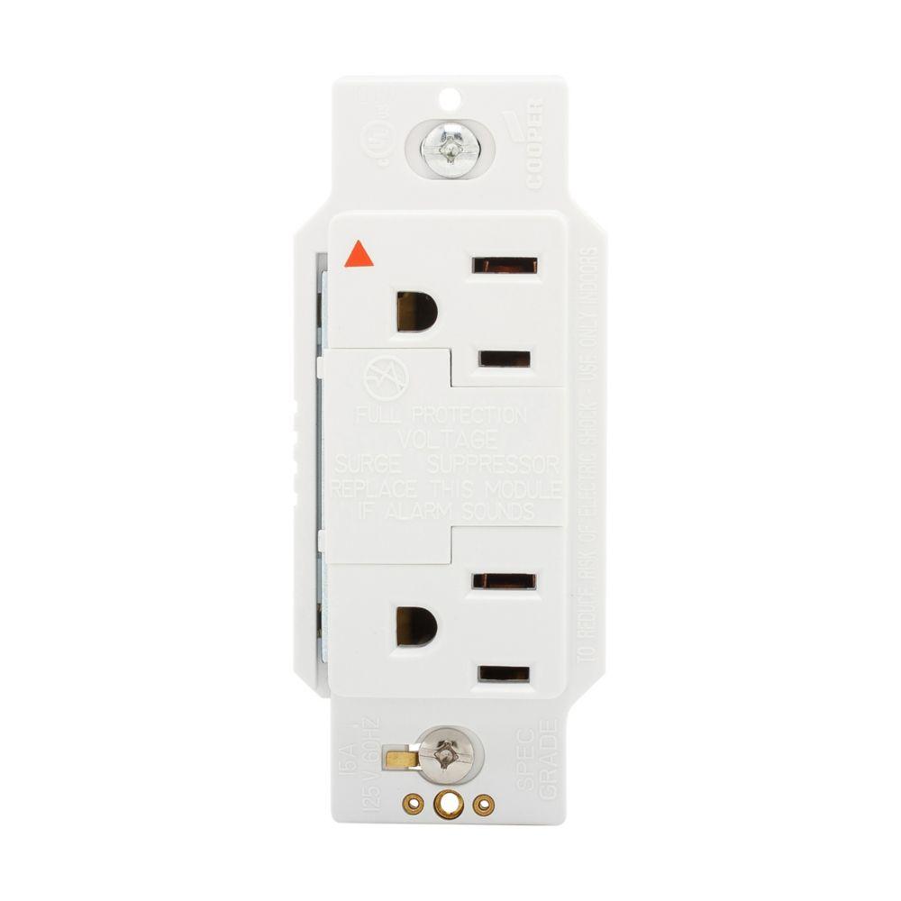 TVSS Recp IG Dup 15A 125V SurgeBloc WH