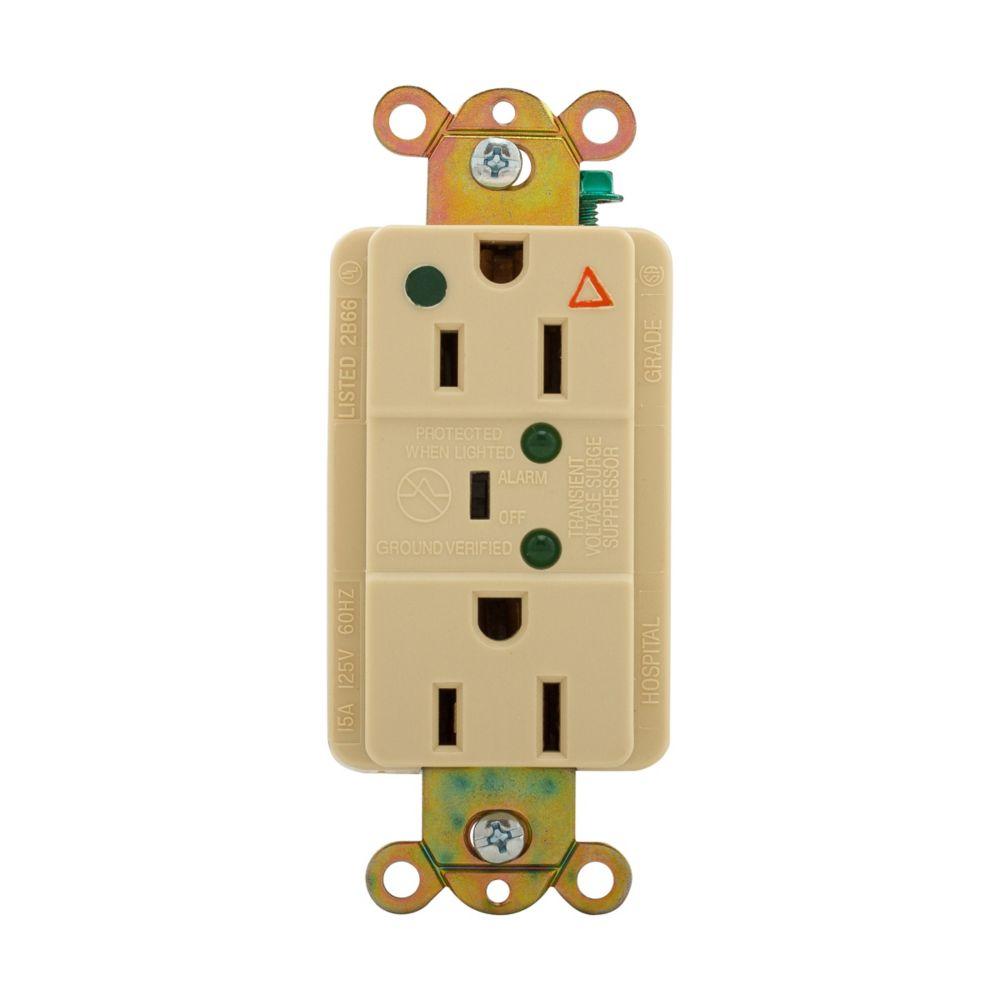 Recp HG IG TVSS 15A125V2P3W Led&Alarm WH