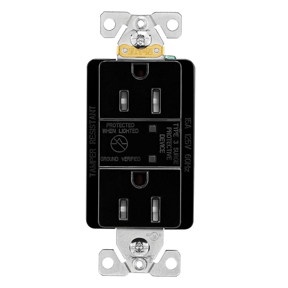 SURGE RECP TR 15A 125V LED BK