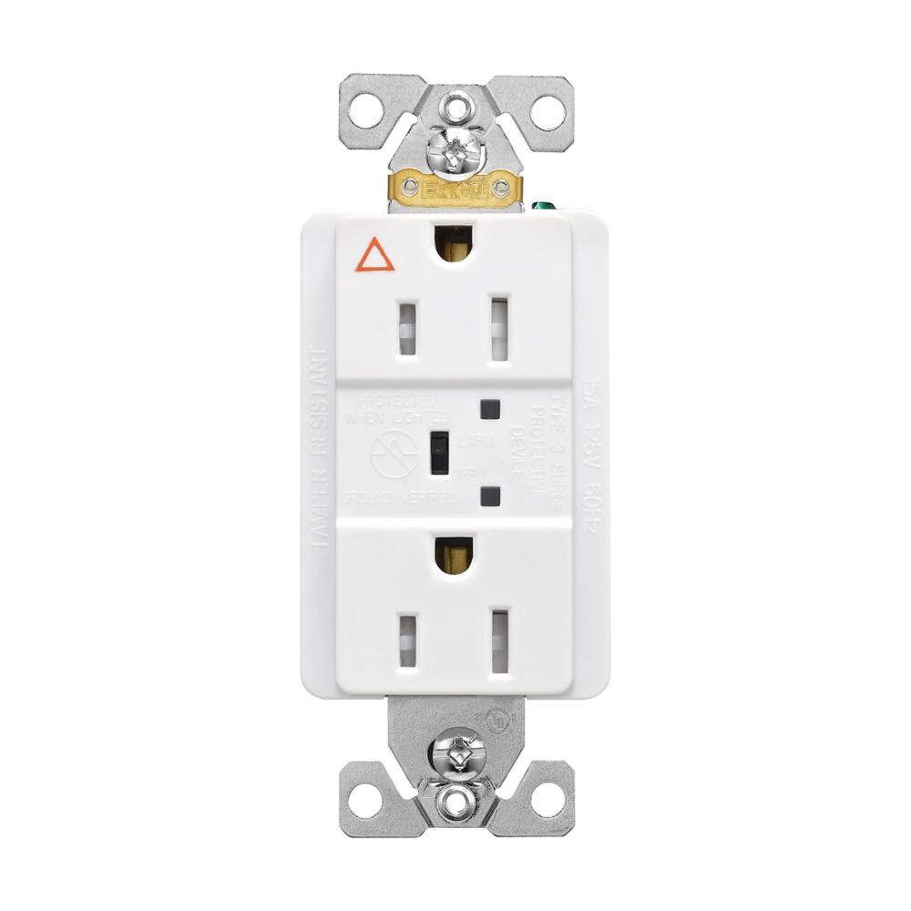 SURGE RECP TR IG 15A 125V LED & ALARM WH