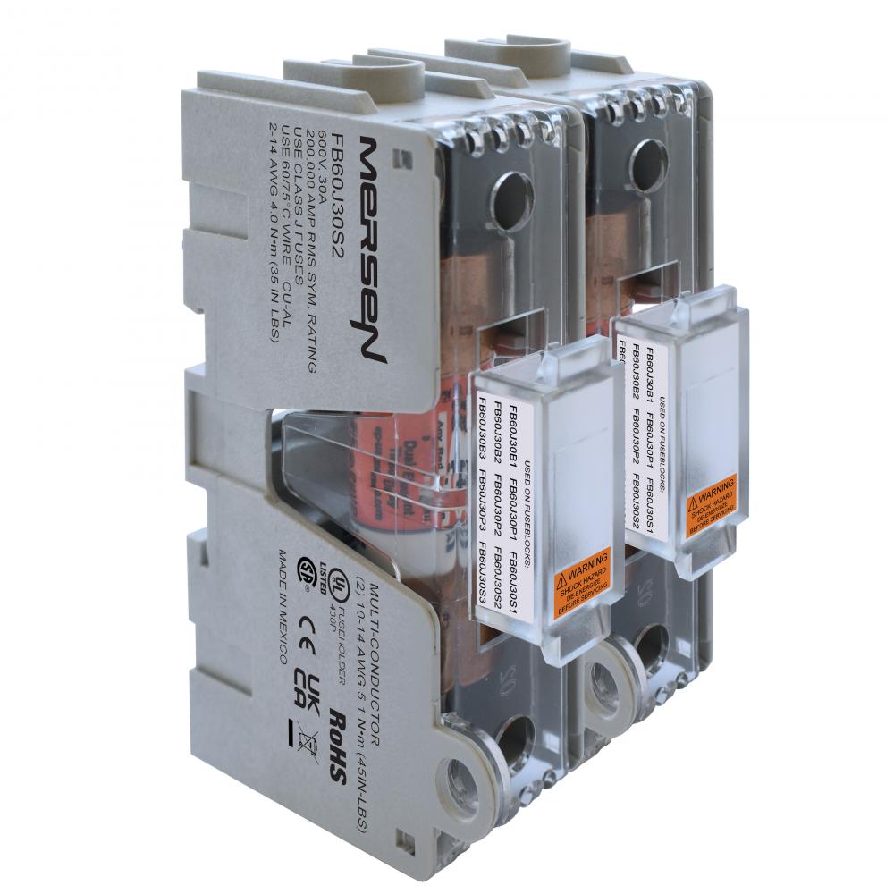 Fuse Block 600VAC 600VDC Class J 30A 2-Pole Scre