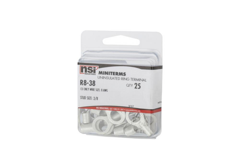 8 AWG BARE RING 3/8&#34; STUD, BULK 500 PACK