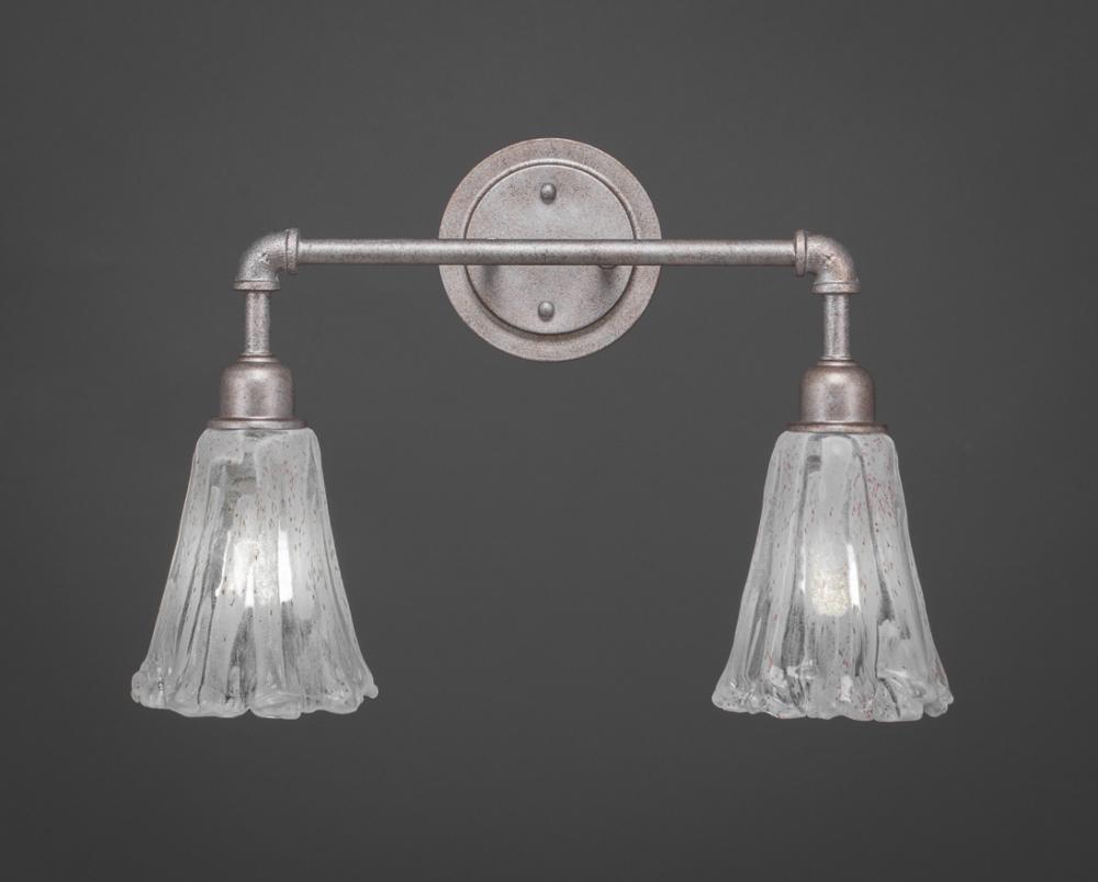 Vintage 2 Light Bath Bar Shown In Aged Silver Finish with 5.5" Italian Ice Glass