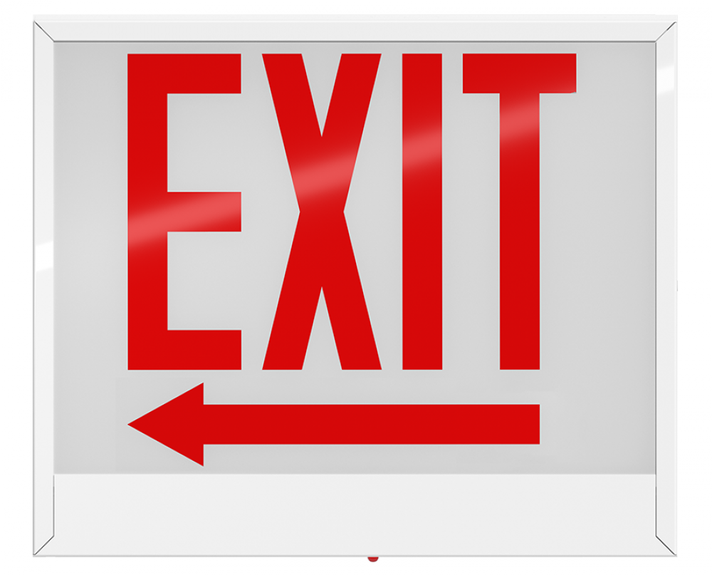 CH EXIT 1FACE EM RED-L WH-HSNG LEFT-ARW