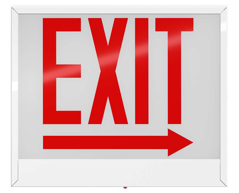 CH EXIT 1FACE RED-L WH-HSNG RIGHT-ARW