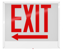RAB Lighting EXIT-1LACH/E - CH EXIT 1FACE EM RED-L WH-HSNG LEFT-ARW