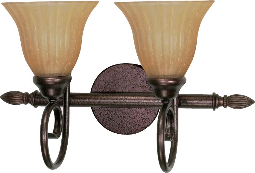 2-Light 18&#34; Copper Bronze Vanity Light Fixture with Champagne Linen Washed Glass