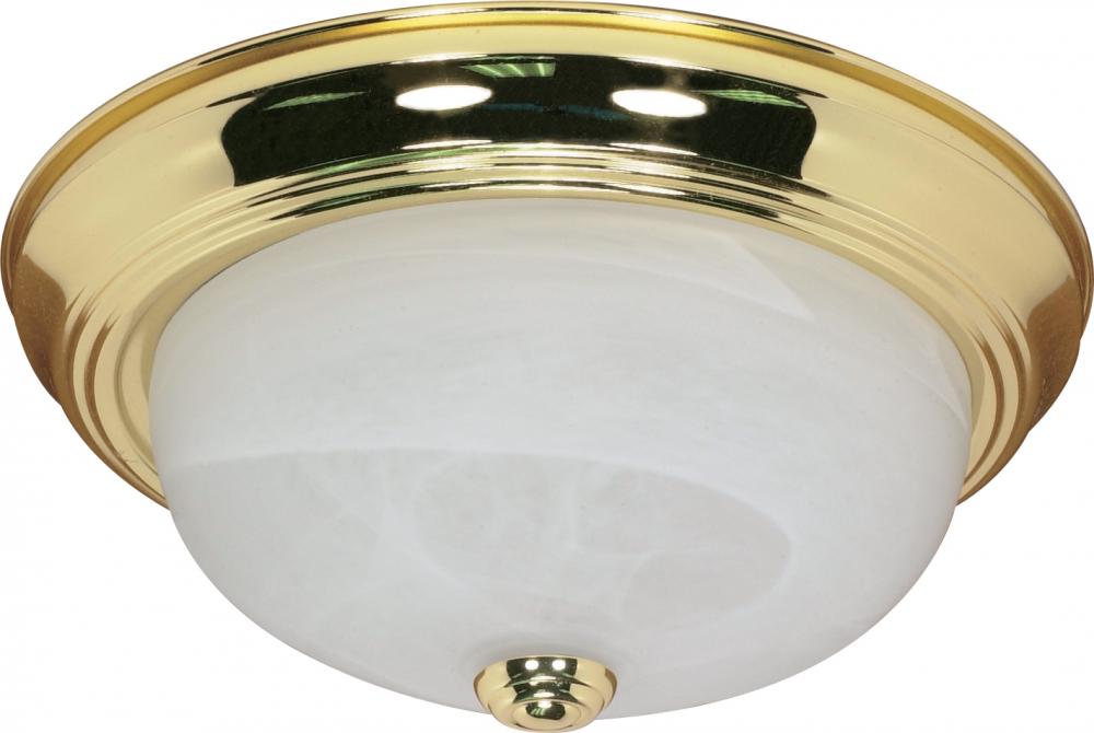 2 Light - 11&#34; Flush with Alabaster Glass - Polished Brass Finish