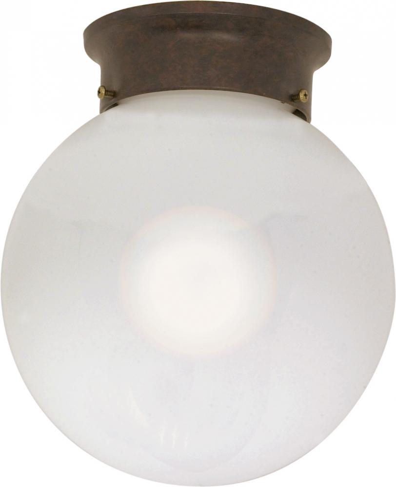 1-Light 8&#34; Ball Ceiling Light in Old Bronze Finish with White Glass