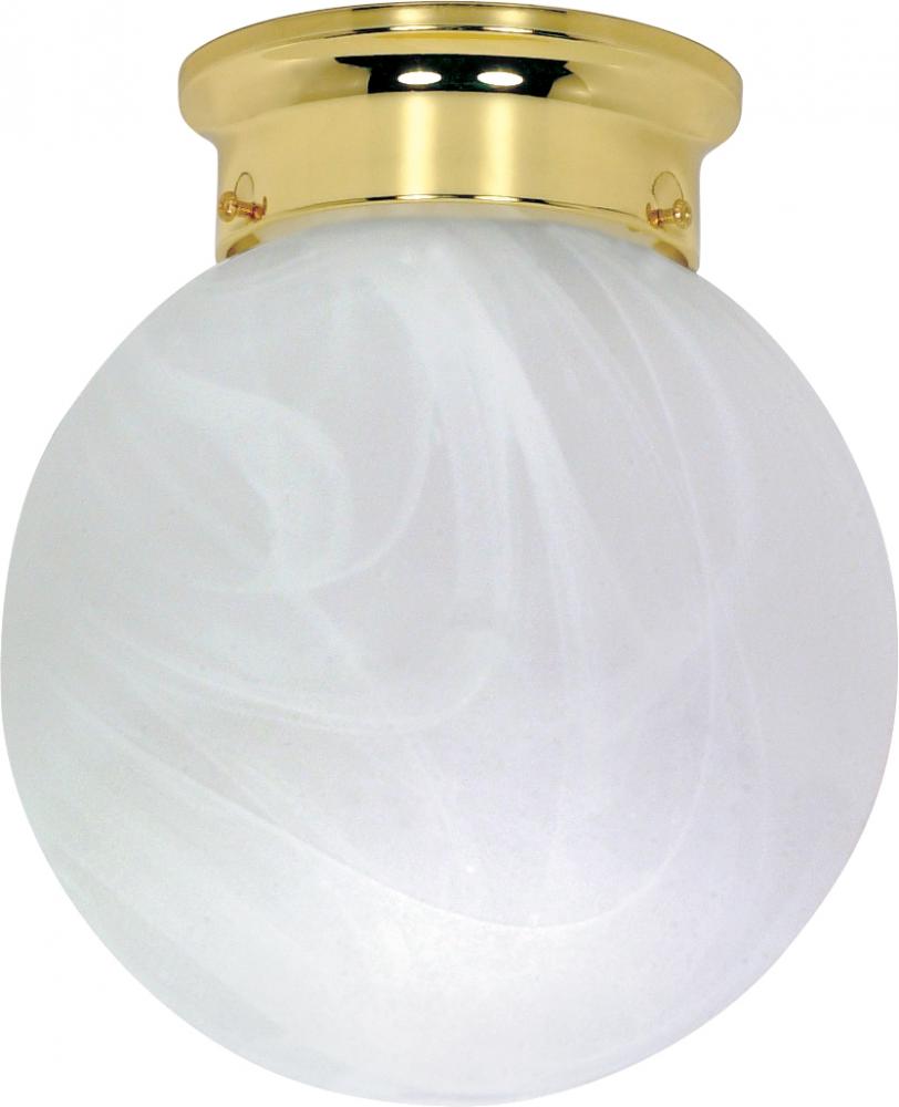 1-Light 8&#34; Ball Ceiling Light in Polished Brass Finish with Alabaster Glass