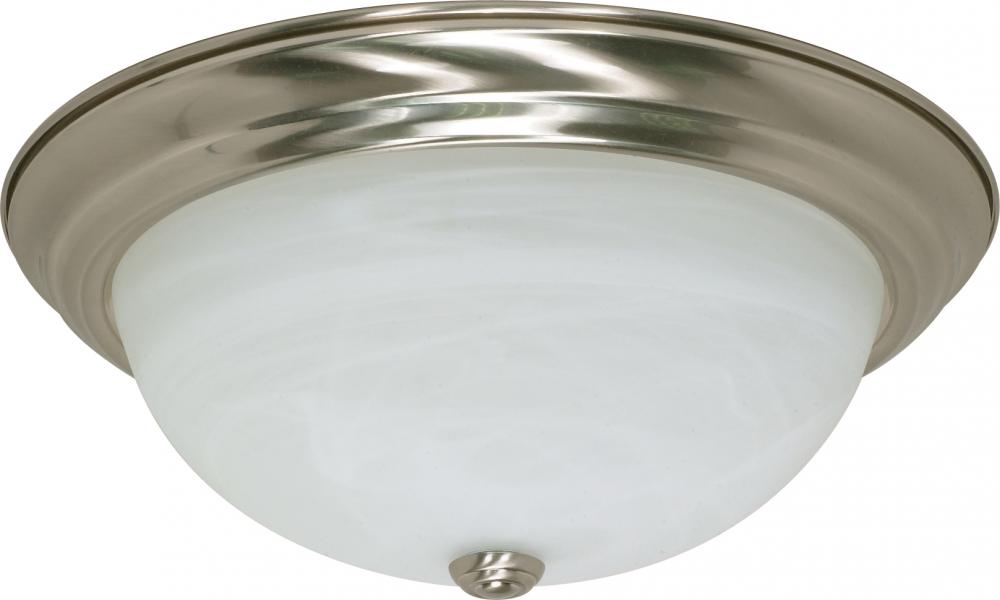 3-Light Flush Mount Ceiling Light in Brushed Nickel Finish with Alabaster Glass and (3) 13W GU24