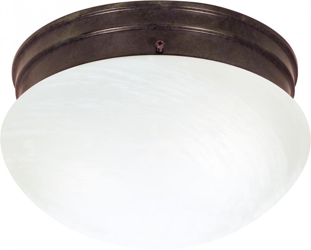 2-Light Medium Flush Mount Ceiling Light in Old Bronze Finish with Alabaster Mushroom Glass and (2)