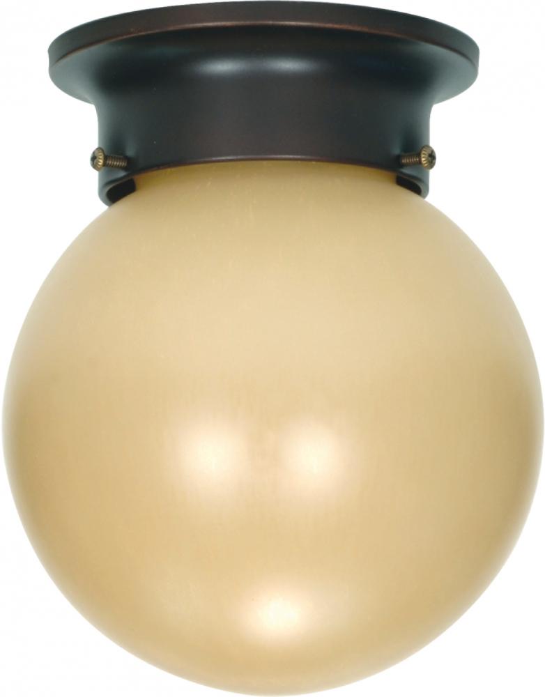 1-Light 6&#34; Flush Mount Ball Ceiling Light Fixture in Mahogany Bronze Finish with Champagne Linen