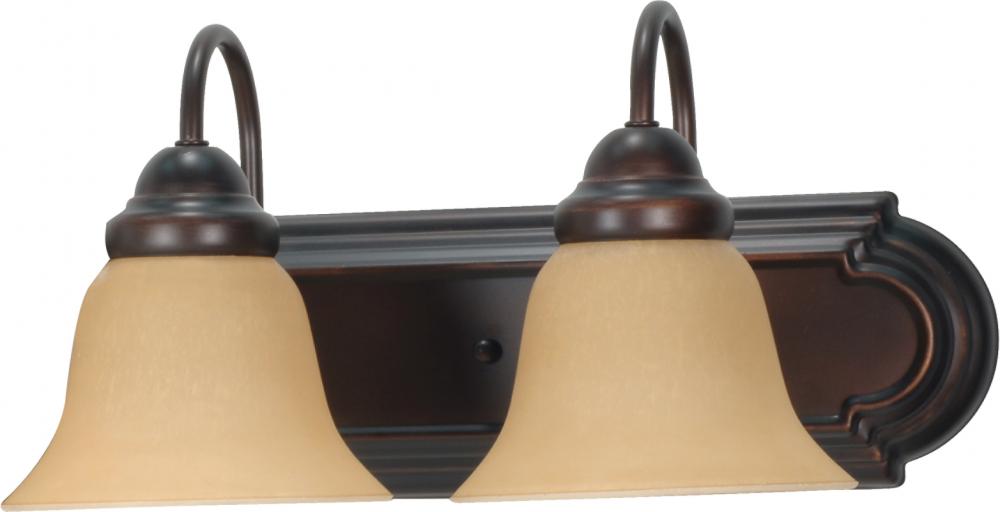 2-Light 18&#34; Vanity Lighting Fixture in Mahogany Bronze Finish with Champagne Linen Glass and (2)