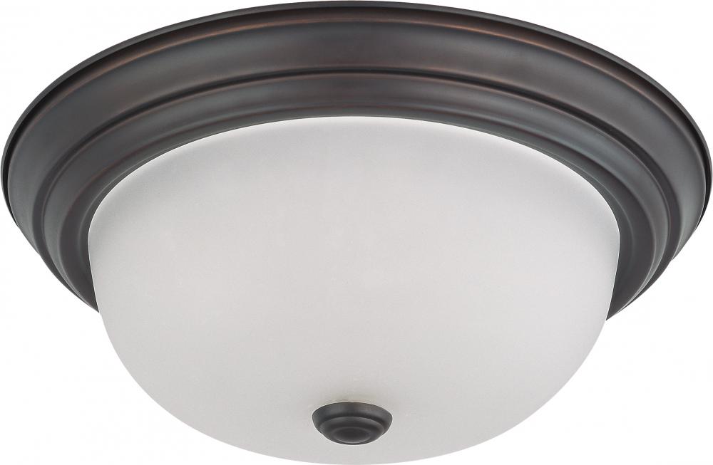 2-Light 13&#34; Flush Mount Ceiling Light in Mahogany Bronze Finish with Frosted White Glass and (2)