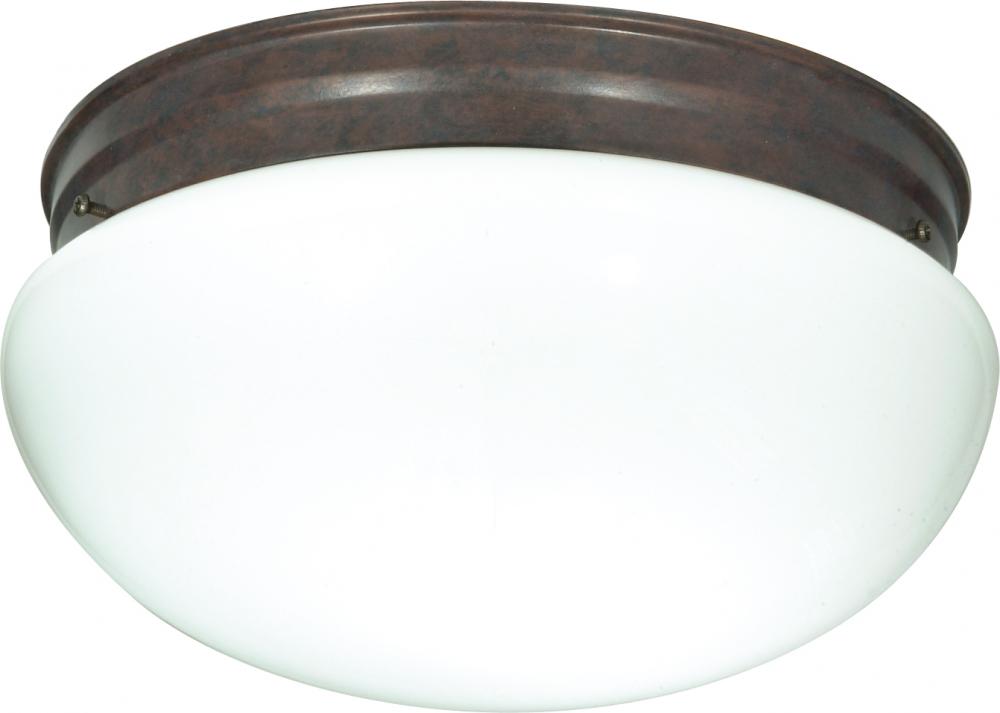 2-Light Large Flush Mount Ceiling Light in Old Bronze Finish with White Mushroom Glass and (2) 18W
