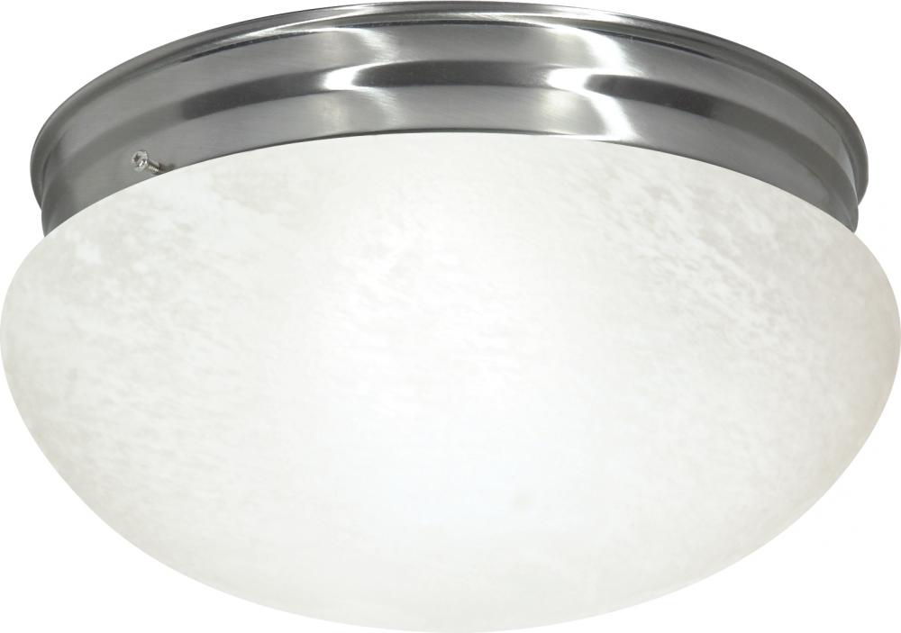 2-Light Large Flush Mount Ceiling Light in Brushed Nickel Finish with Alabaster Mushroom Glass and