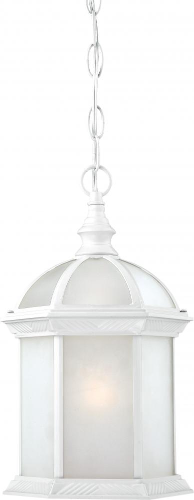 1-Light 14&#34; Outdoor Hanging Light Fixture in White Finish with Frosted Glass and (1) 18W GU24