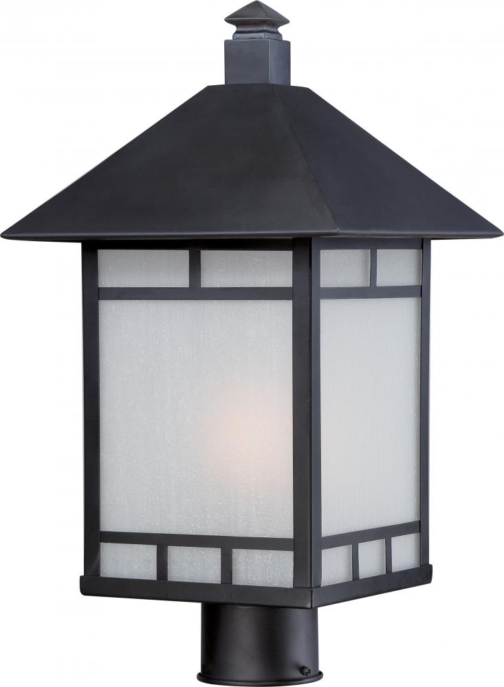 1-Light 10&#34; Post Mounted Outdoor Fixture in Stone Black Finish and Frosted Seeded Glass