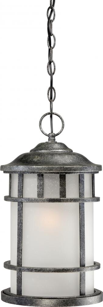 1-Light 9.5&#34; Hanging Outdoor Fixture in Aged Silver Finish and Frosted Seeded Glass