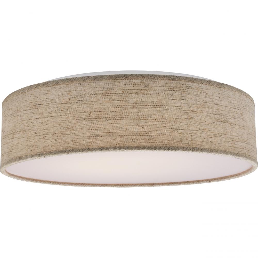 15&#34; Fabric Drum LED Decor Flush Mount Fixture - Beige Fabric Shade - Acrylic Diffuser