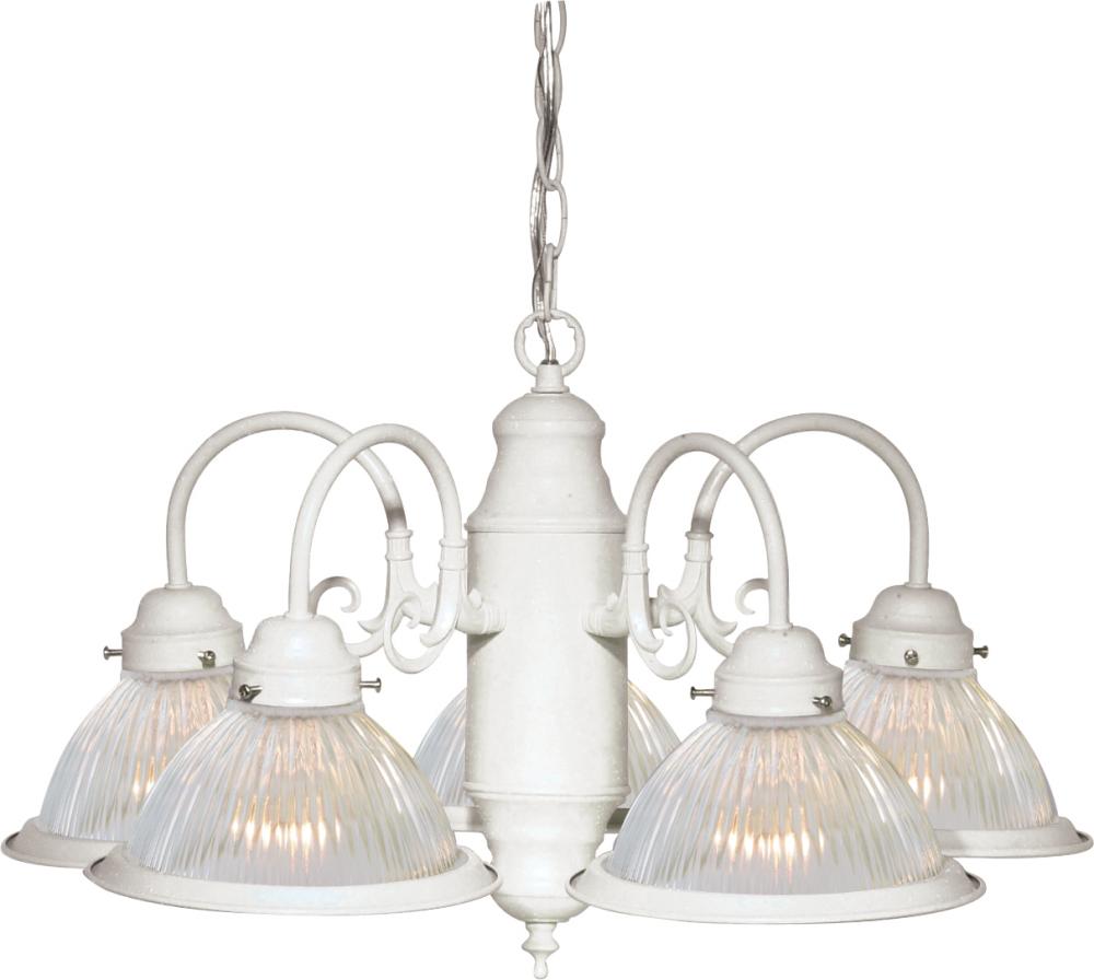 5 Light - 22&#34; - Chandelier - With Clear Ribbed Shades