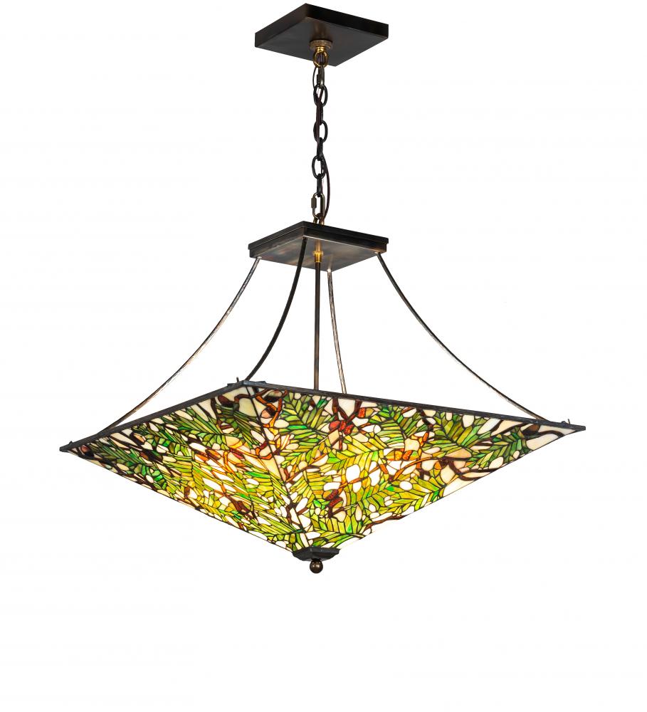26&#34; Square Acorn & Oak Leaf Inverted Pendant