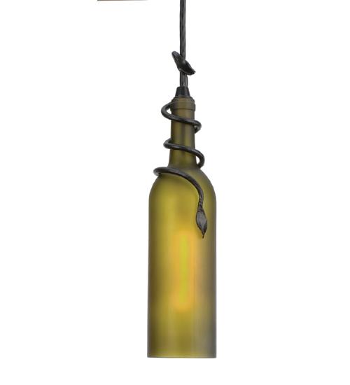 3&#34;W Tuscan Vineyard Frosted Green Wine Bottle Mini Pendant