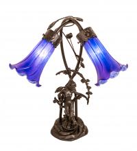 Meyda White 115880 - 17&#34; High Blue Tiffany Pond Lily 2 Light Trellis Girl Accent Lamp