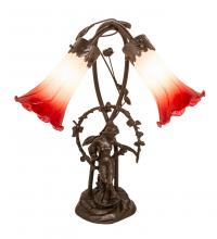 Meyda White 144697 - 17&#34; High Red/White Pond Lily Tiffany Pond Lily 2 Light Trellis Girl Accent Lamp