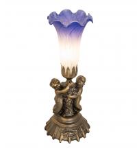 Meyda White 225850 - 13&#34; High Blue/White Pond Lily Twin Cherub Mini Lamp