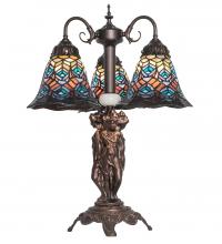 Meyda White 245482 - 23&#34; High Tiffany Peacock Feather 3 Light Table Lamp