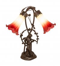 Meyda White 251671 - 17&#34; High Seafoam/Cranberry Tiffany Pond Lily 2 Light Trellis Girl Accent Lamp