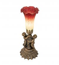 Meyda White 251838 - 13&#34; High Seafoam/Cranberry Tiffany Pond Lily Twin Cherub Accent Lamp