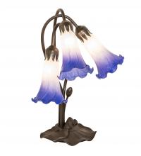 Meyda White 251859 - 16&#34; High Blue/White Pond Lily Tiffany Pond Lily 3 Light Accent Lamp