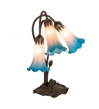 Meyda White 254157 - 16&#34; High Pink/Blue Tiffany Pond Lily 3 Light Accent Lamp