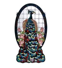 Meyda White 67135 - 20&#34;W X 38&#34;H Peacock Profile Stained Glass Window