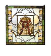 Meyda White 73909 - 25&#34;W X 25&#34;H Pack Basket Stained Glass Window
